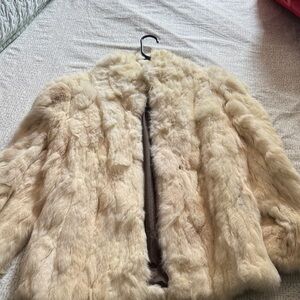 Elegant Cream Vintage Rabbit Fur Coat